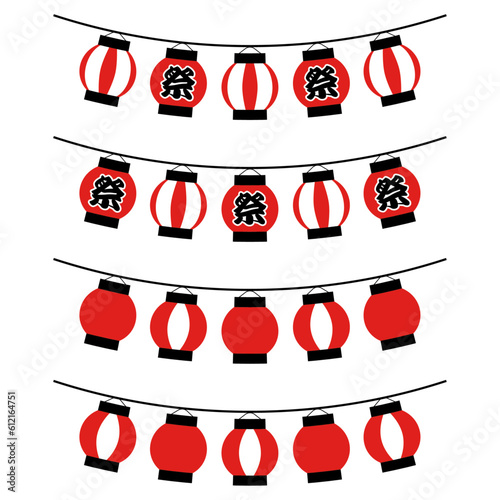 お祭りのぶら下がった提灯セット_文字入りと文字なし