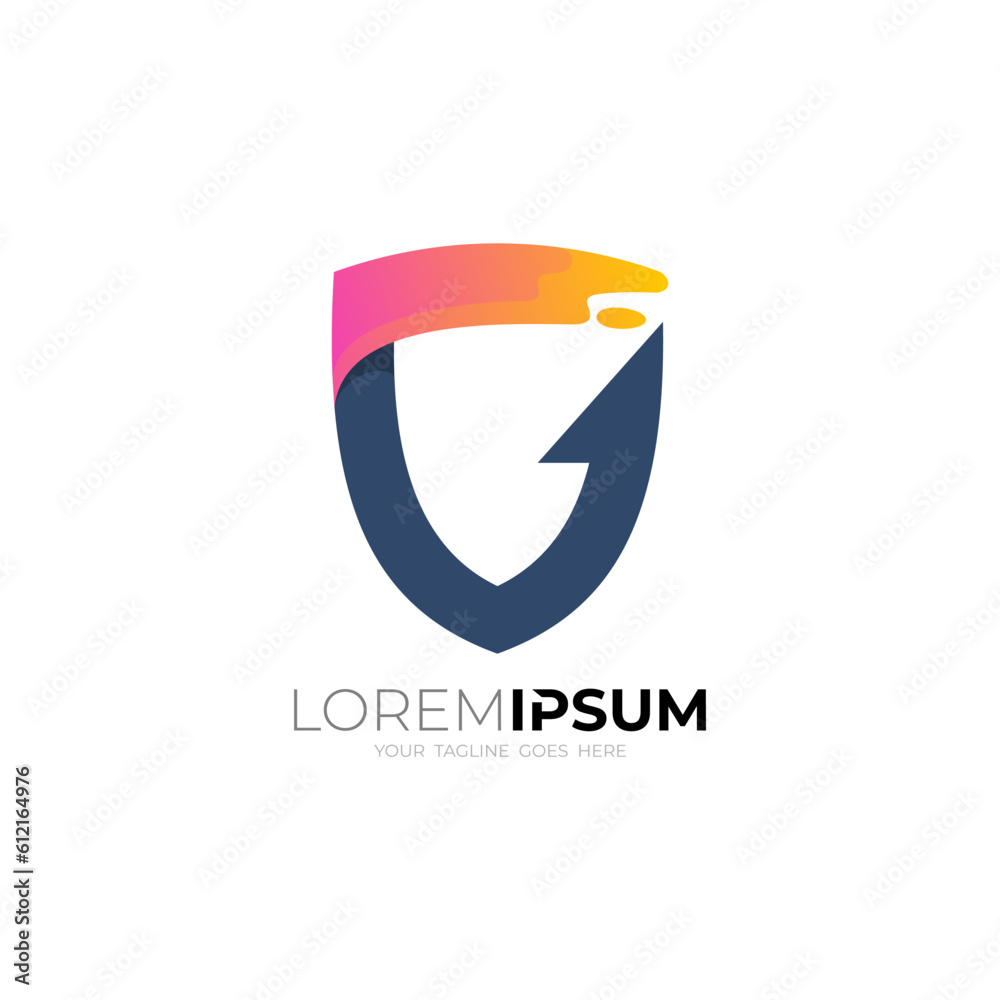 Shield logo and arrow design vector, up logo template Shield logo and arrow design vector, up logo template