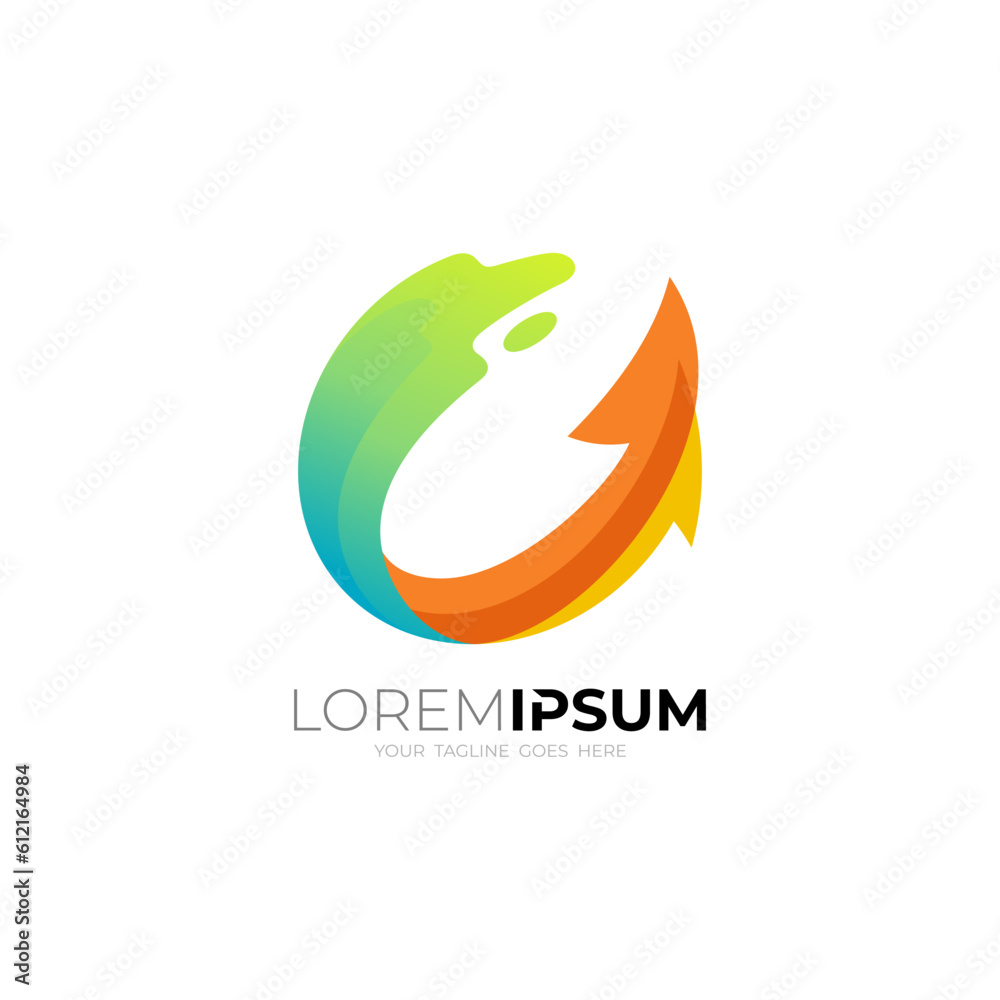 Arrow logo with swoosh design, up design, colorful design Arrow logo with swoosh design, up design, colorful design