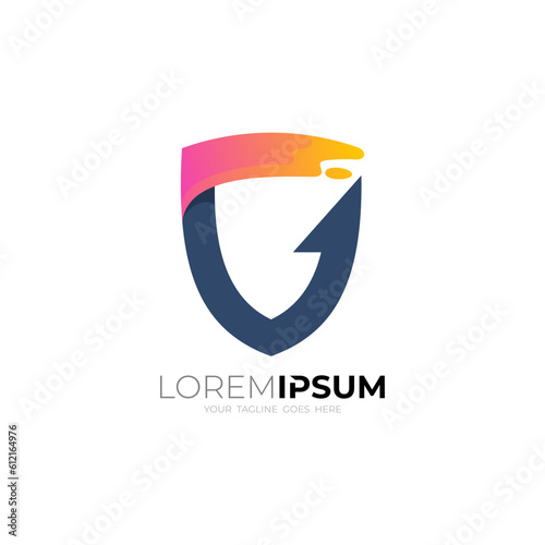 Shield logo and arrow design vector, up logo template Free Download Shield logo and arrow design vector, up logo template - GFXLoad