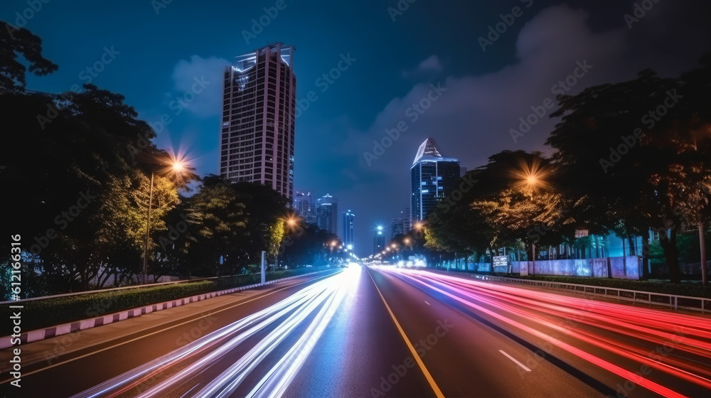 Time lapse photography of traffic on the road nigth 