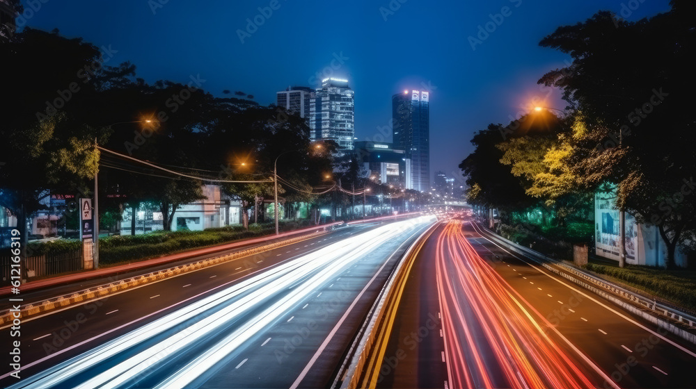 Time lapse photography of traffic on the road nigth 