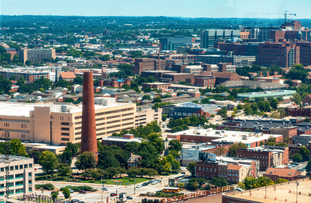 View of the Baltimore cityscape with a view of the historic Phoenix Shot Tower