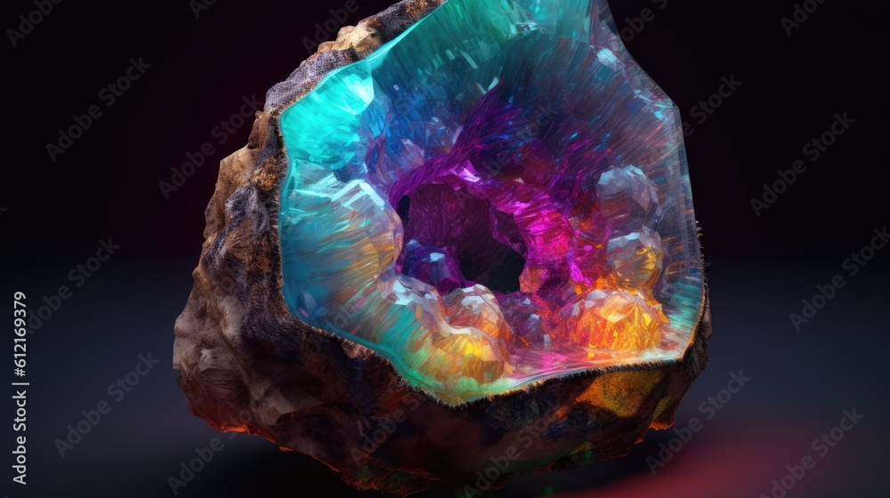 neon glowing sulphuric 3d realistic crystals in a crack crystal ball in the dark neon glowing sulphuric 3d realistic crystals in a crack crystal ball in the dark