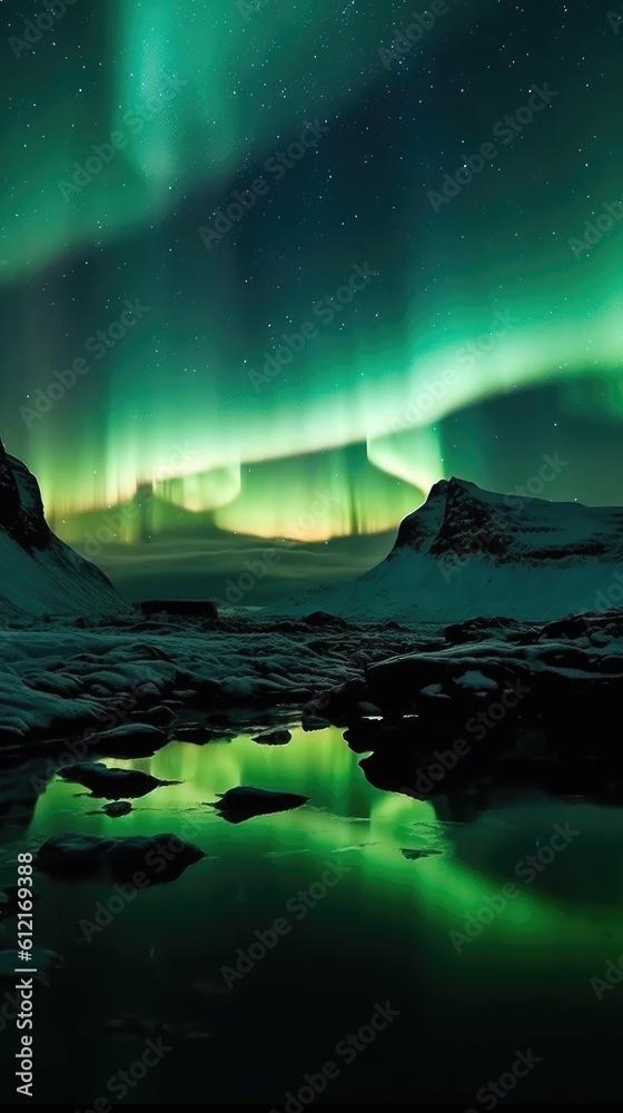 aurora borealis over the sea