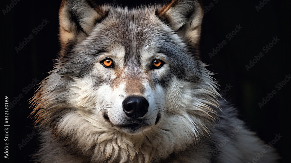 Close up of a wolf on dark background generative ai illustration