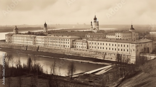 Tobolsk Kremlin 1940 vintage sepia view of the river thames