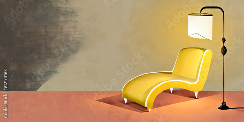 Yellow chair with a lamp - Generative AI