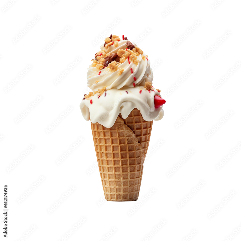 ice cream in a cone isolated on white background generative ai, clipping path, png file ice cream in a cone isolated on white background generative ai, clipping path, png file
