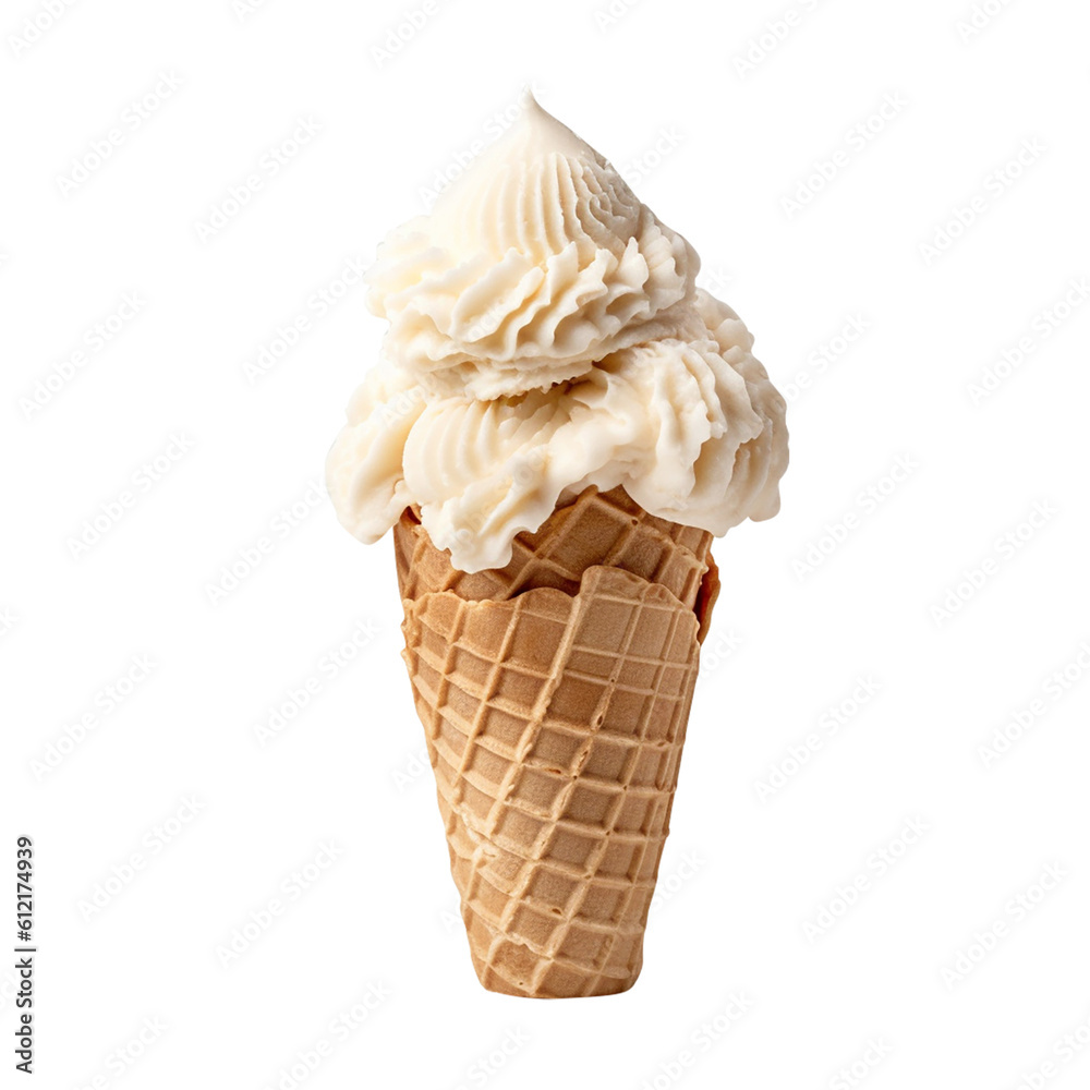 vanilla ice cream cone isolated on white background generative ai, clipping path, png file vanilla ice cream cone isolated on white background generative ai, clipping path, png file