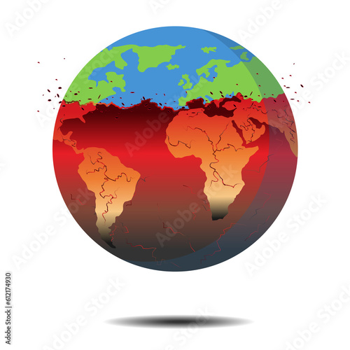 Global Buring, climate change - world illustration, Graphic illustration of a Buring earth.