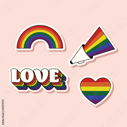 Set of LGBT sticker pride month and diversity concept, decorated with rainbow flag flat design style