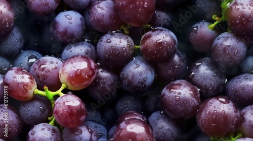 Many fresh purple grape background adorned with some droplets of water for food magazine photography generative ai
