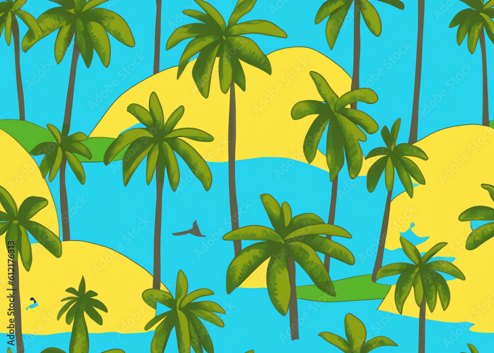abstract tropical background, wallpaper of palm trees, summer holiday concept created with generative ai technology