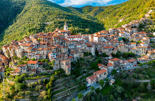 View of Apricale in the Province of Imperia, Liguria, Italy © monticellllo
