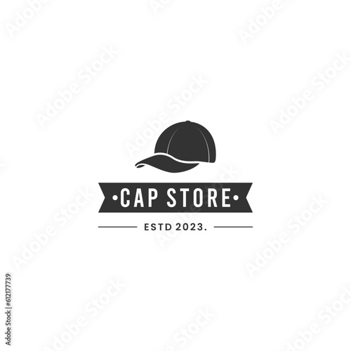 cap store logo, baseball cap logo design simple vintage style