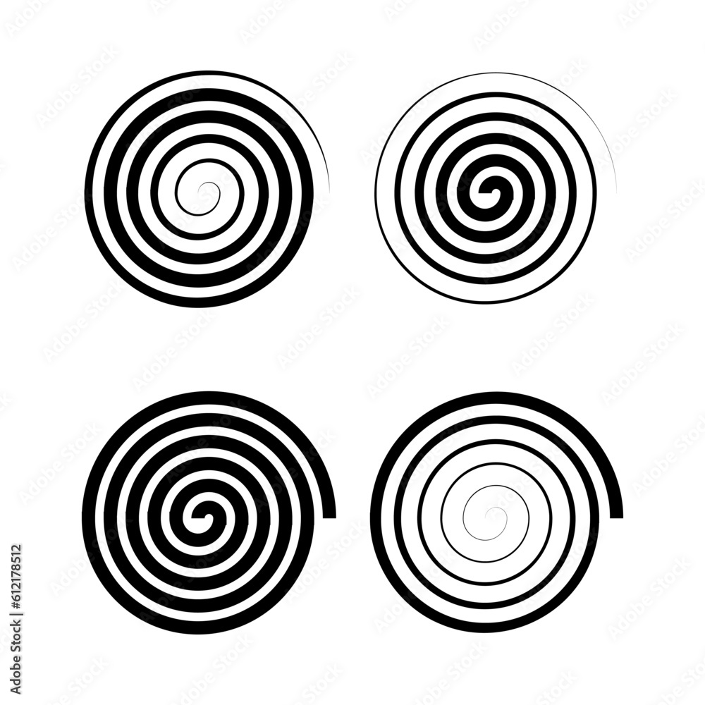 Linear Spiral in Illustrator. Archimedean spiral of black color. Radial swirl, twirl curvy, wavy lines element. Linear Spiral in Illustrator. Archimedean spiral of black color. Radial swirl, twirl curvy, wavy lines element.
