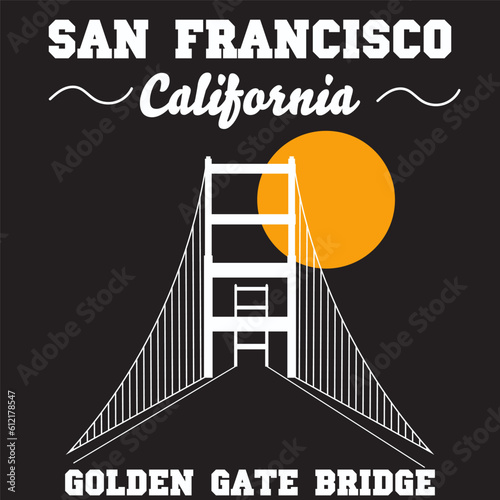 San Francisco Golden Gate illustration, t-shirt graphics, typography, vector