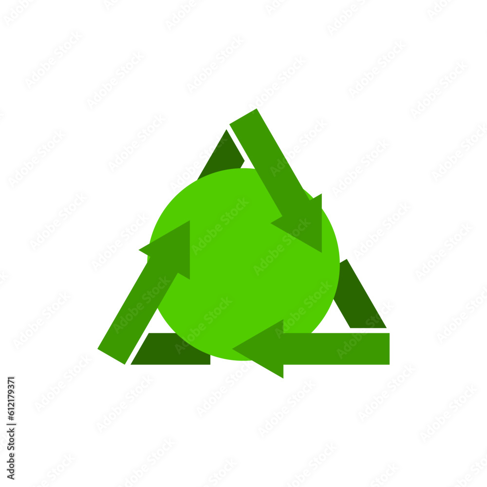 Green recycle with circle global sign eco icon flat vector design Green recycle with circle global sign eco icon flat vector design