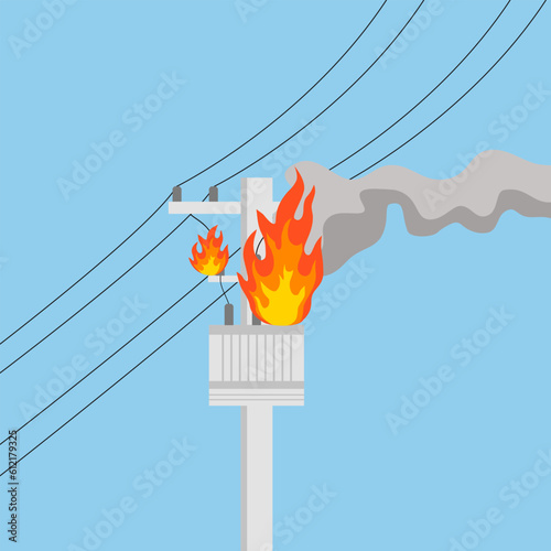 Electricity pole fire concept vector illustration.