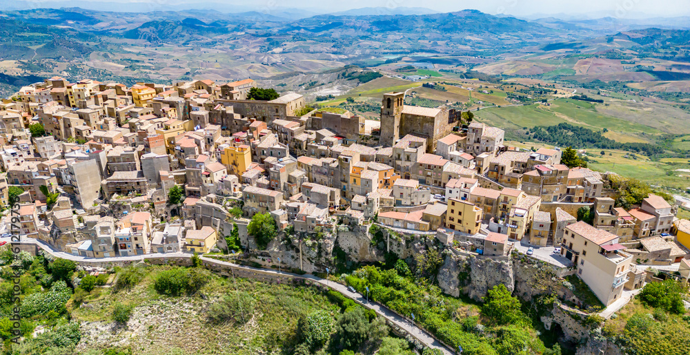 View of Calascibetta, in the Province of Enna, Sicily, Italy