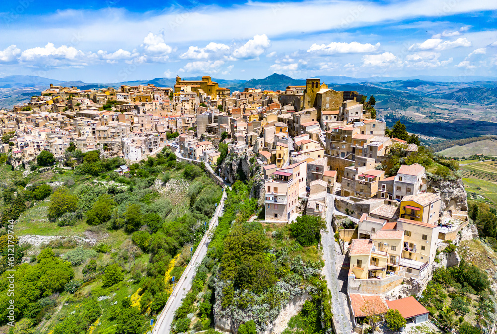 View of Calascibetta, in the Province of Enna, Sicily, Italy