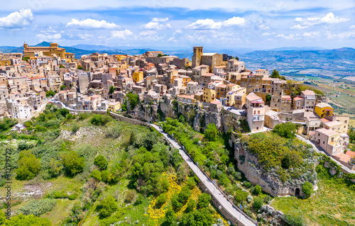 View of Calascibetta, in the Province of Enna, Sicily, Italy photo