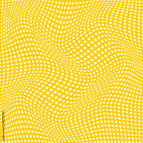 abstract seamless geometric white square grid wave pattern with yellow background.