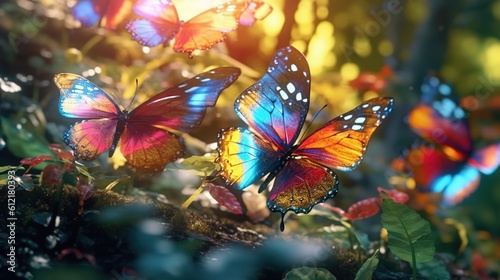 Beautiful butterfly glass wings on the magical majestic forest 