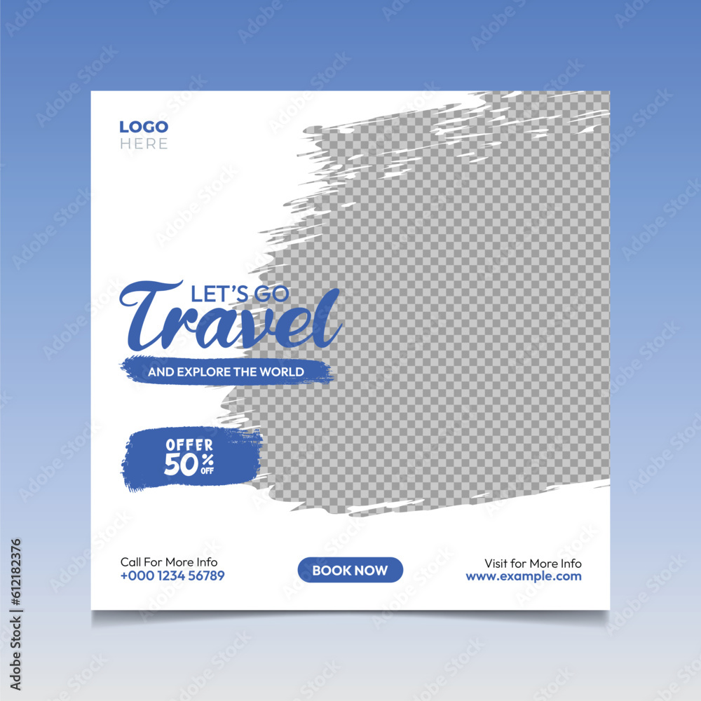 Obraz premium Travel social media post template for traveling agency business offer promotion. 