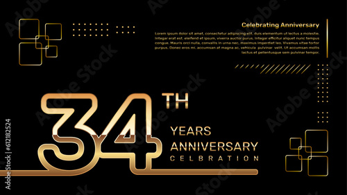 34 year anniversary template design with gold color and double line numbers, vector template