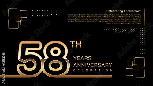 58 year anniversary template design with gold color and double line numbers, vector template
