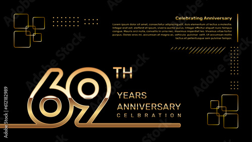 69 year anniversary template design with gold color and double line numbers, vector template