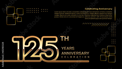 125 year anniversary template design with gold color and double line numbers, vector template