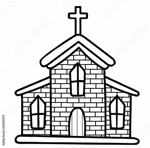 drawing of a brick chapel church faith vector