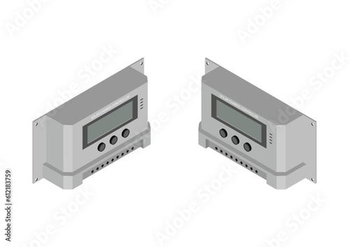 Isometric solar cell charge controller on white background. Vector illustration.