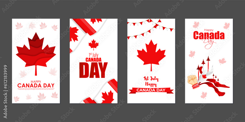 Fototapeta premium Vector illustration of Happy Canada Day social media story feed set mockup template