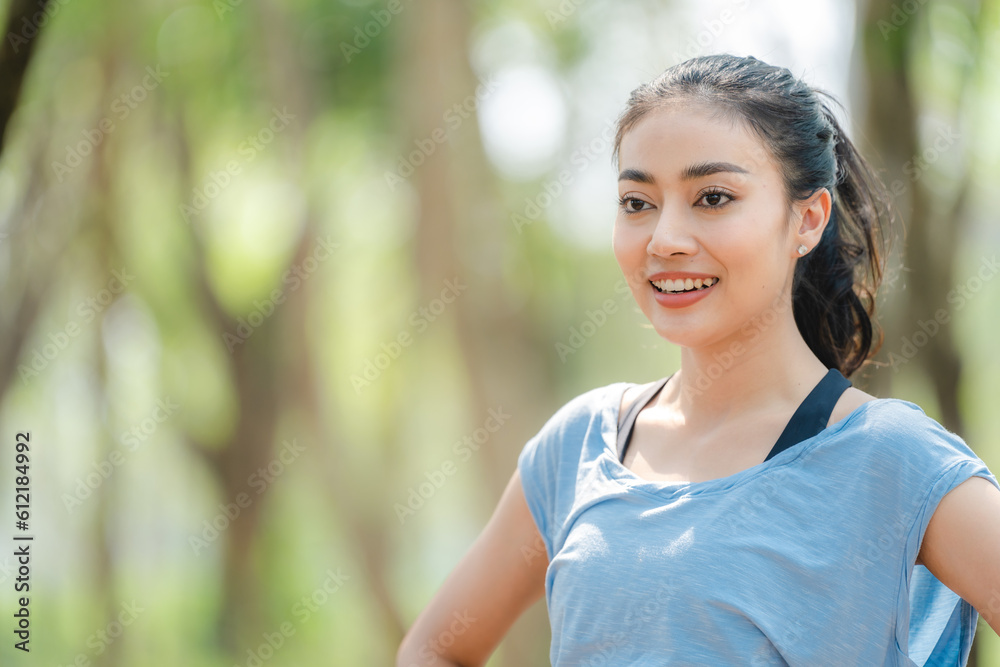 Fitness Asian woman doing yoga in park and jogging at city park in summer morning. Healthy female athlete enjoy outdoor sport training workout exercise and running, Healthy and happy women concept. Fitness Asian woman doing yoga in park and jogging at city park in summer morning. Healthy female athlete enjoy outdoor sport training workout exercise and running, Healthy and happy women concept.