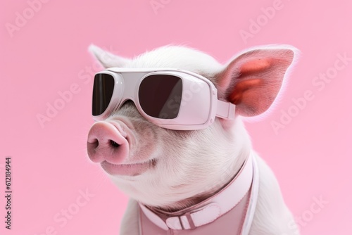 A pig wearing a virtual reality headset, Generative AI. © BOMB8