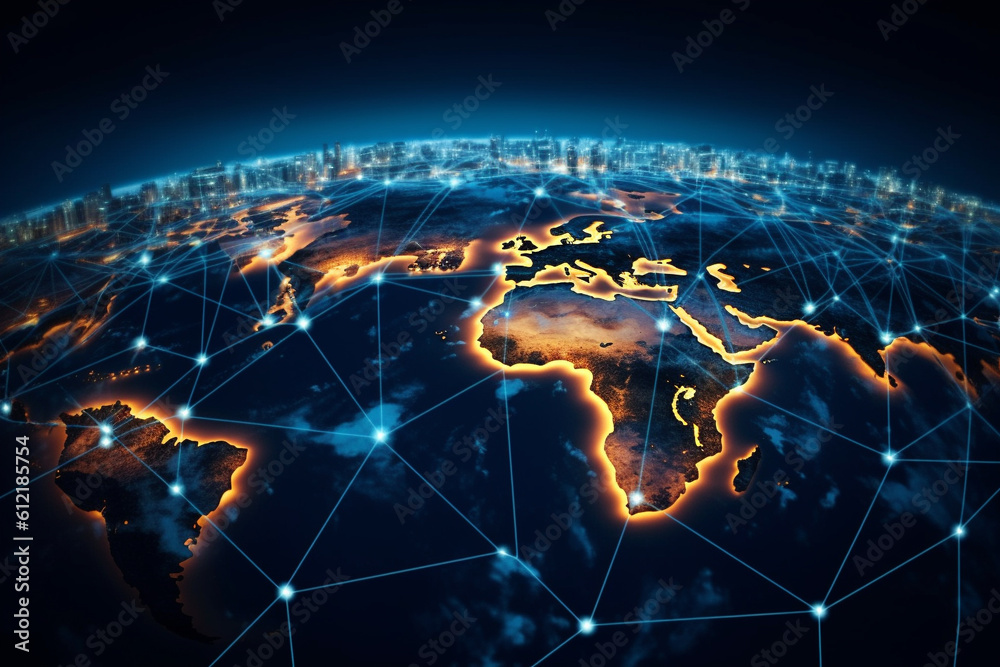 An illustration of a logistics network connecting various cities and countries, highlighting the role of technology and digital platforms in global business logistics Ai generative An illustration of a logistics network connecting various cities and countries, highlighting the role of technology and digital platforms in global business logistics Ai generative