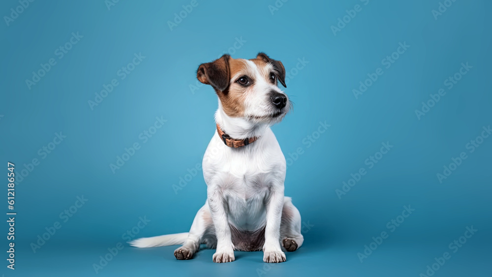 Jack russell terrier dog on blue background (Generative AI)