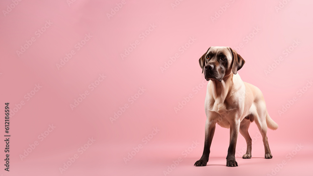 Labrador retriever dog on pink background (Generative AI)