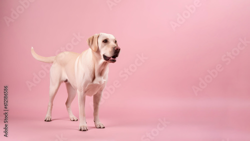 Labrador retriever dog on pink background (Generative AI)