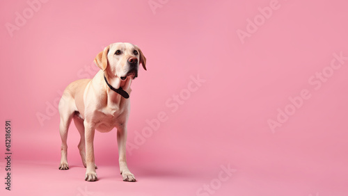 Labrador retriever dog on pink background (Generative AI)