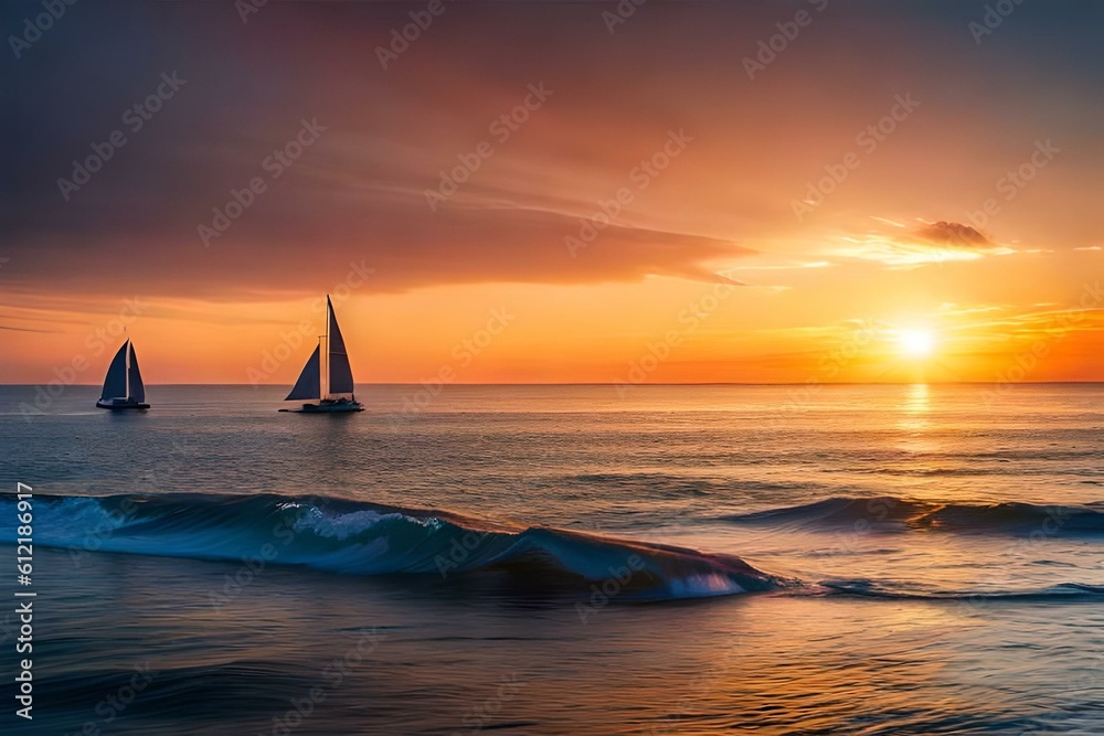 yacht at sunset AI Generated 