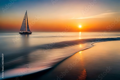 sailboat at sunset AI Generated 