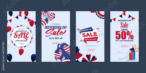 Vector illustration of American Independence Day Sale social media story feed set mockup template