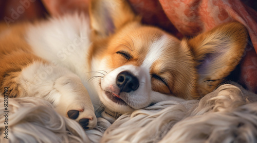 A Sleepy Corgi Dog Snuggles Inside Warm Blankets with Their Best Friend - Calm and Cozy - Generative AI © AnArtificialWonder