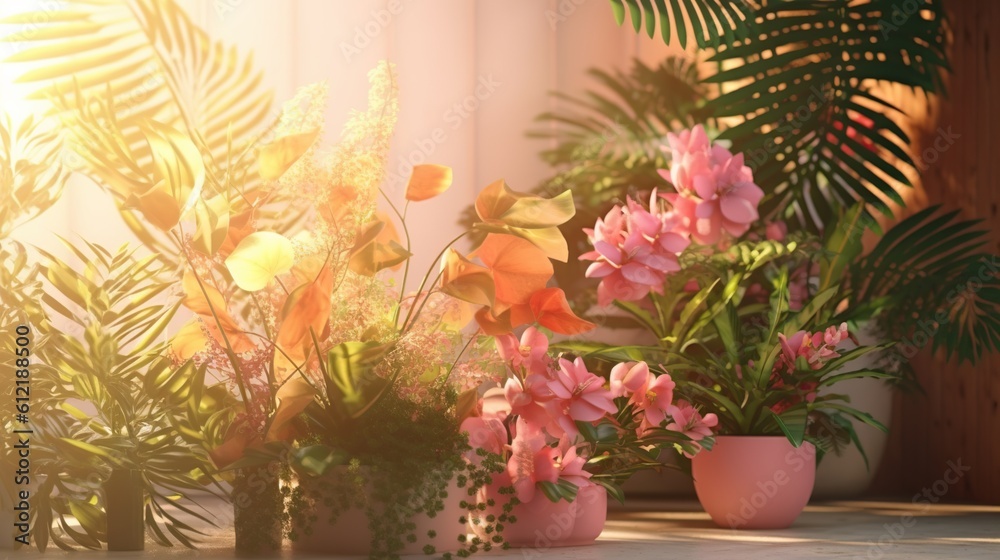 beautiful summer flower summer plant background soft color palette Generative AI