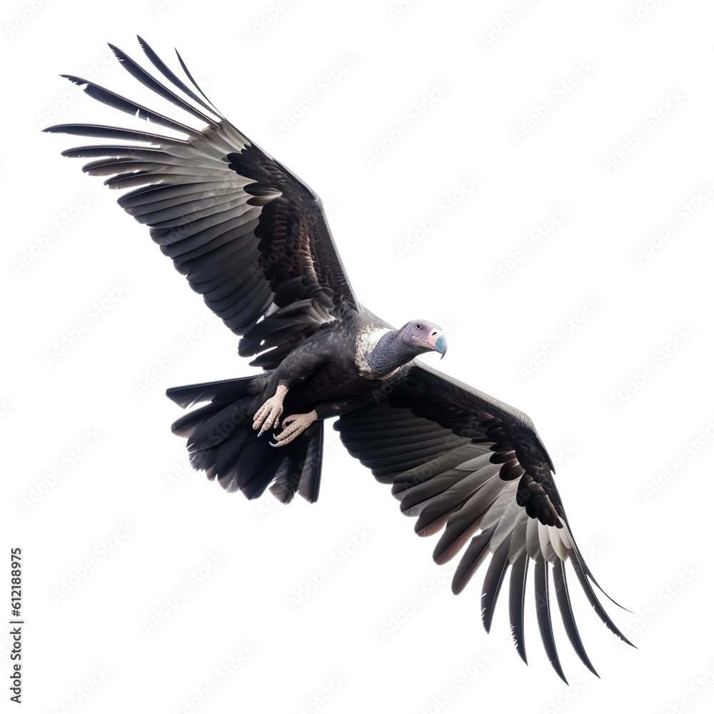 Condor Bird Flying in the air with open wingspan isolated on white background, Generative Ai Condor Bird Flying in the air with open wingspan isolated on white background, Generative Ai